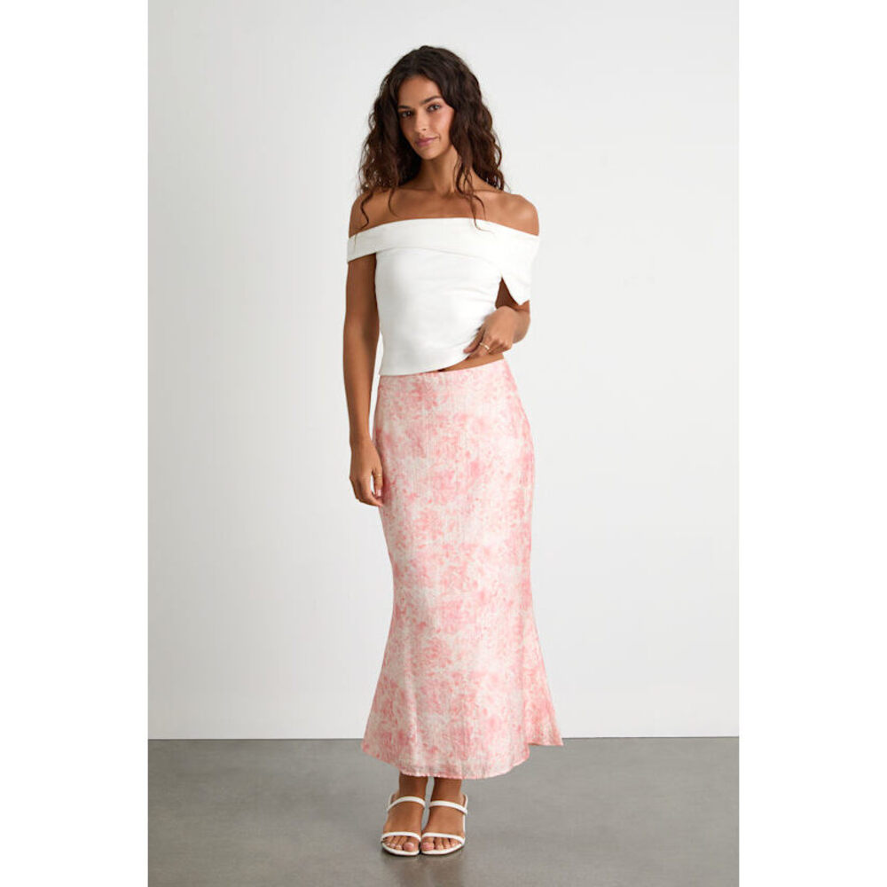 Lulus Lynelle Pink Floral Textured Midi Skirt - Size M